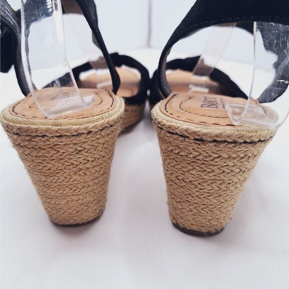 Born Monticello Knotted Wedge Espadrille Sandals Suede Leather 9 Open Toe Black - Picture 9 of 13